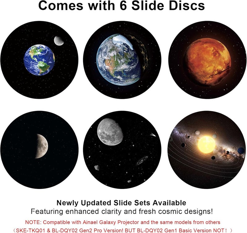 Ainael Galaxy Projector Disc – Ultra HD Projector Slide, Compatible with Galaxy Projectors and Model SKE-TKQ01 & BL-DQY02 Projectors – 6 Disc Set (Moon) - Image 2